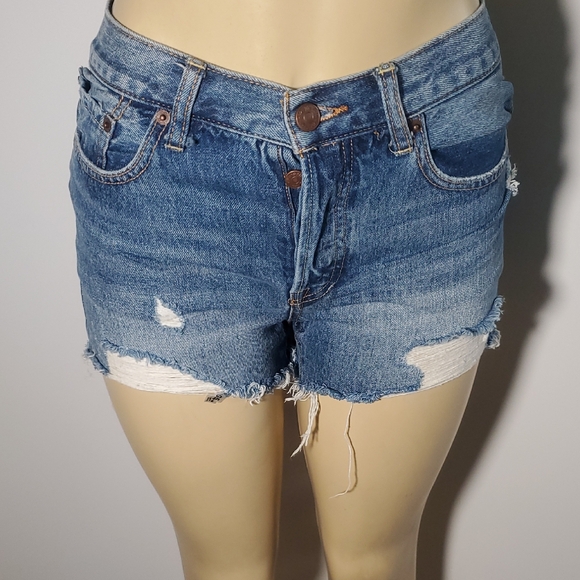 We The Free Pants - We The Free Women's Jeans Shorts Blue Button Fly Distressed Size 27
